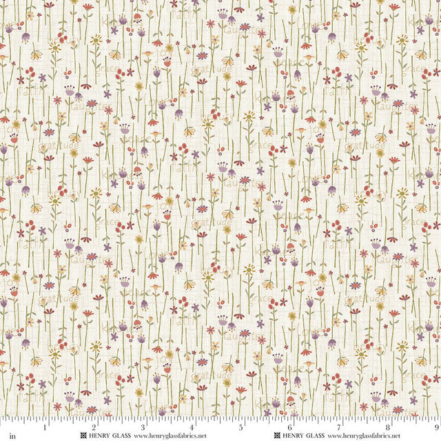 Fabric Henry Glass Cream Stick Flowers Bountiful Blessings by the Quarter Yard 3635-44