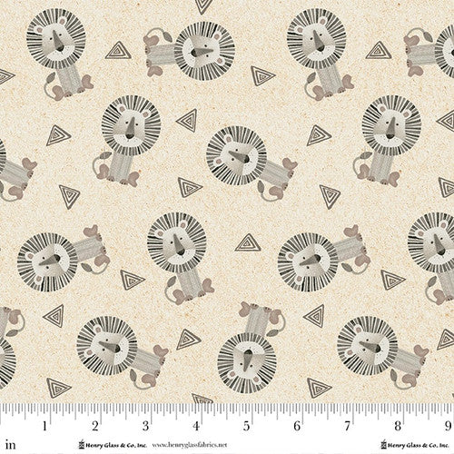 Fabric Henry Glass Cream Tossed Lions Jungle Romp by the Quarter Yard 2105-44