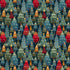 Pattern of Christmas trees with colorful decorations on a blue background
