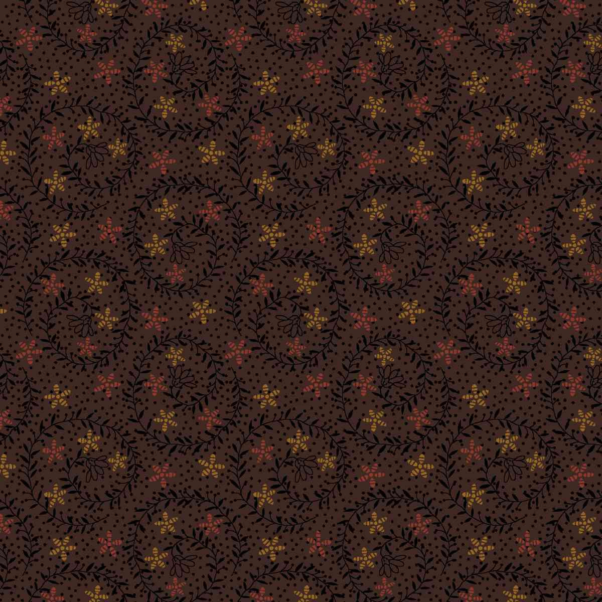 Fabric Henry Glass Dark Brown Sprig Bountiful Blessings by the Quarter Yard 3638-38