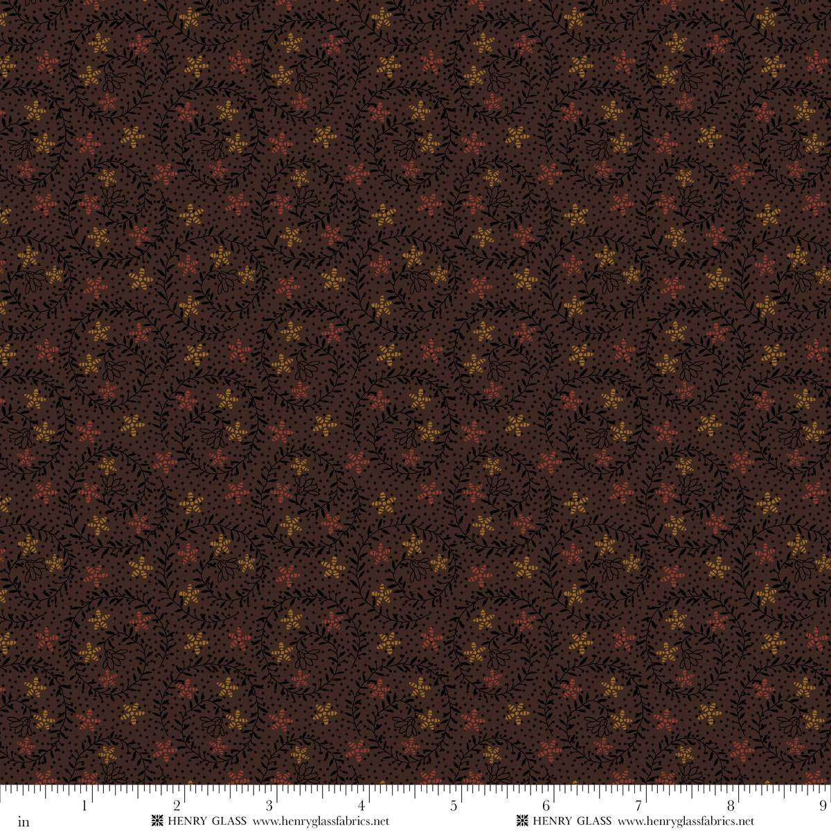 Fabric Henry Glass Dark Brown Sprig Bountiful Blessings by the Quarter Yard 3638-38
