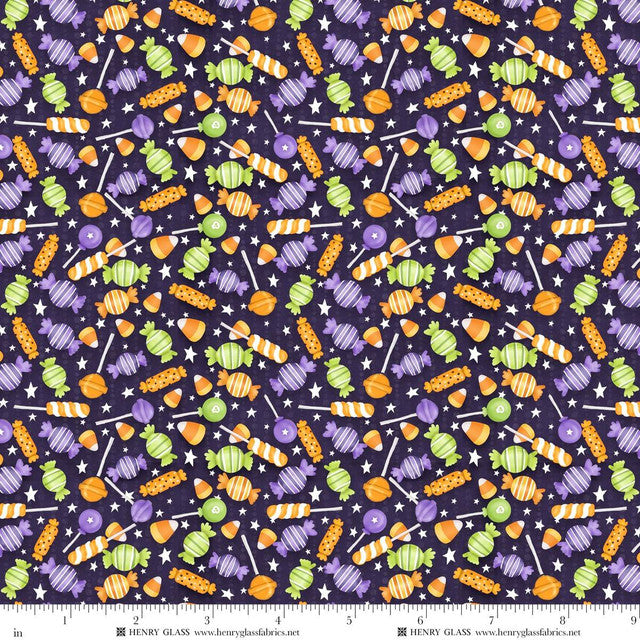 Fabric Henry Glass Dark Purple Candy Toss Glow in the Dark Moonlight Mischief by the Quarter Yard 2553G-55