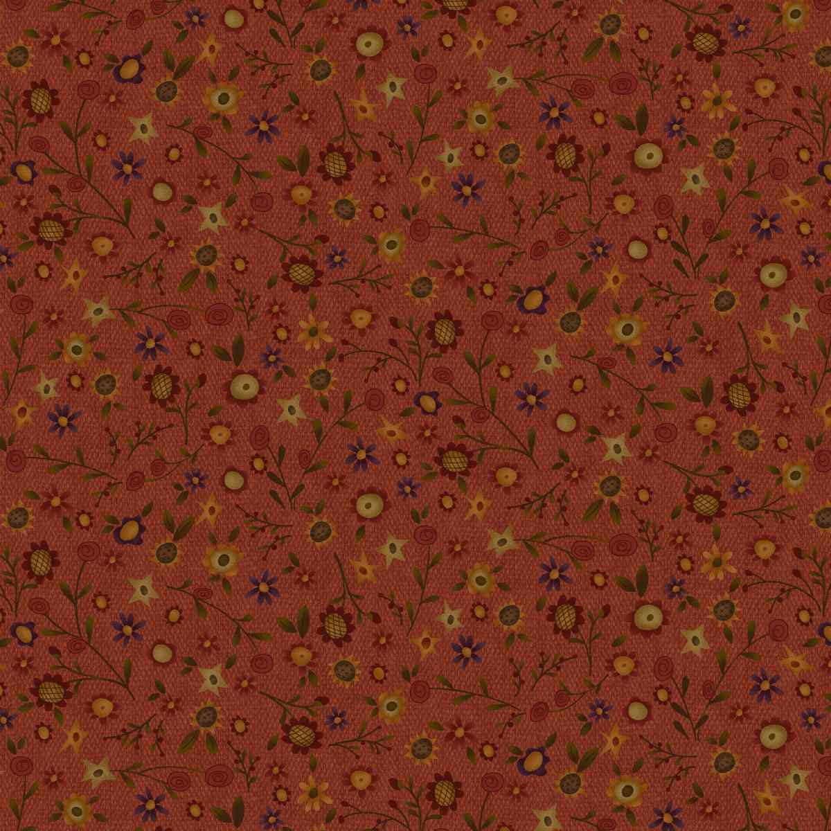 Fabric Henry Glass Dark Red Autumn Flower Toss Bountiful Blessings by the Quarter Yard 3634-89