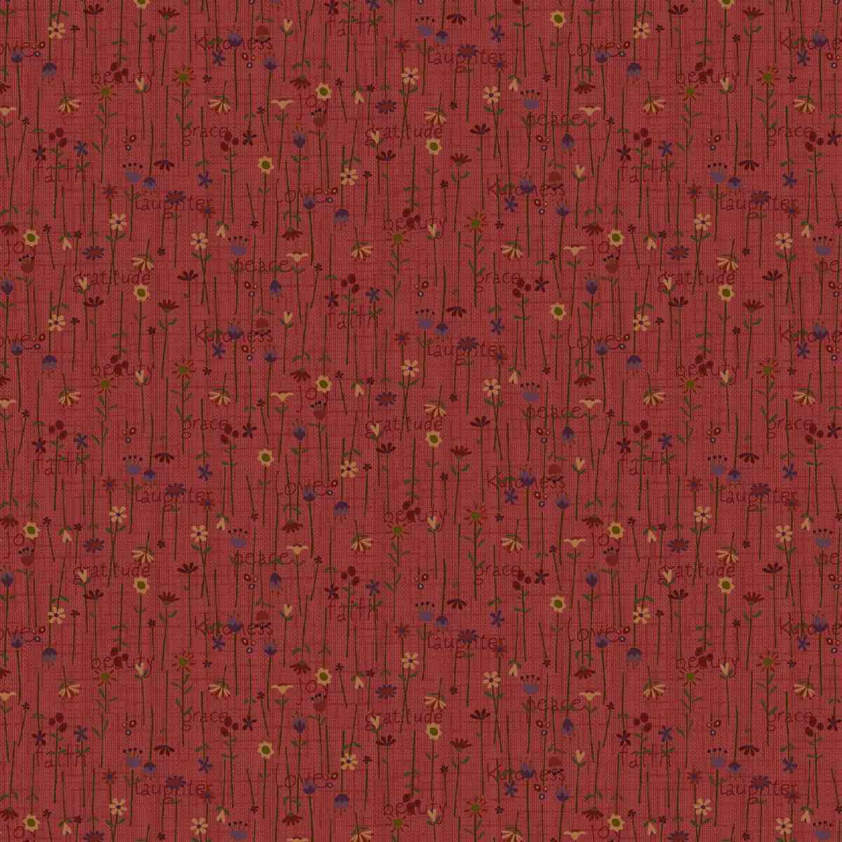 Fabric Henry Glass Dark Red Stick Flowers Bountiful Blessings by the Quarter Yard 3635-89