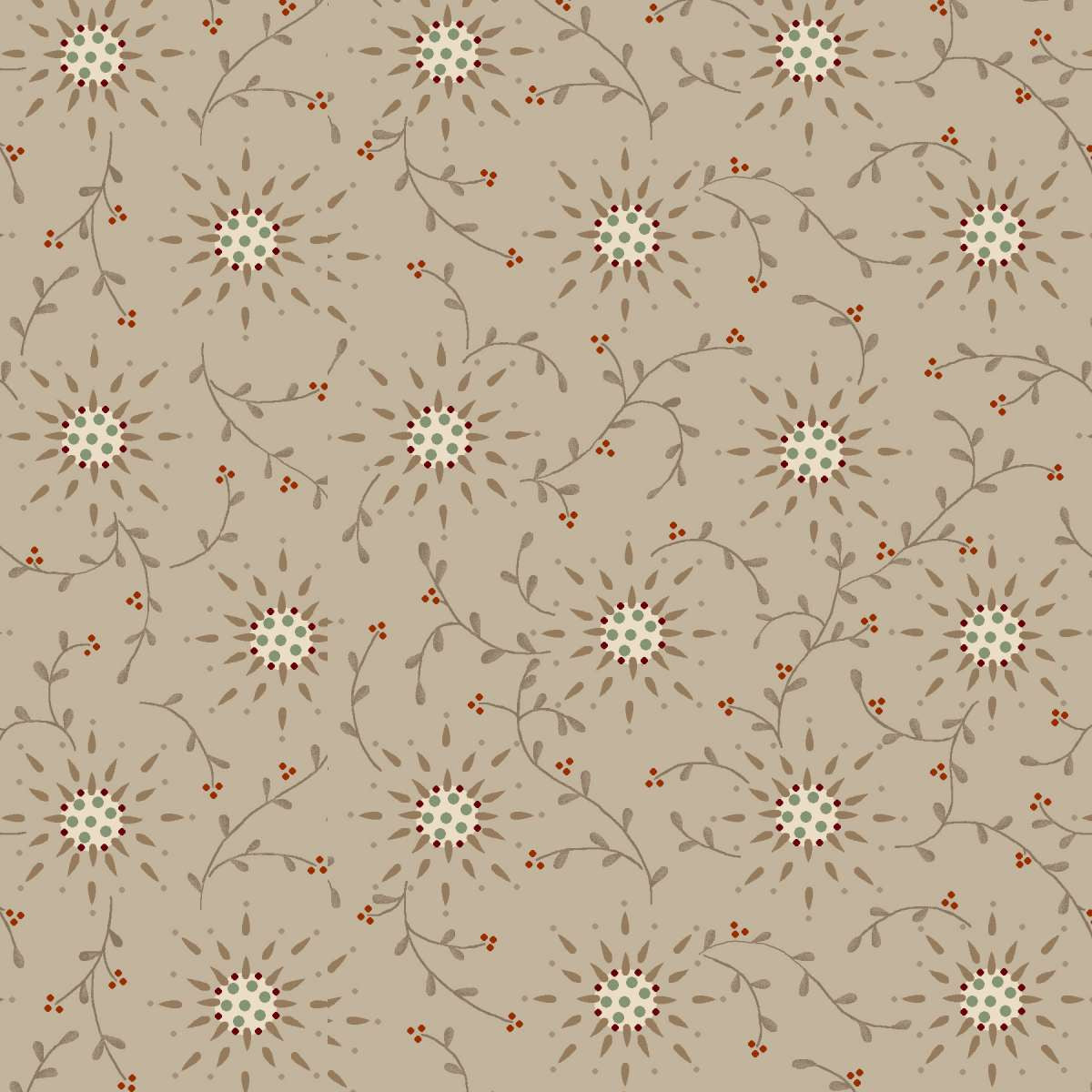 Fabric Henry Glass Dove Gray Morning Glories Harvest Thyme by the Quarter Yard 2468-48