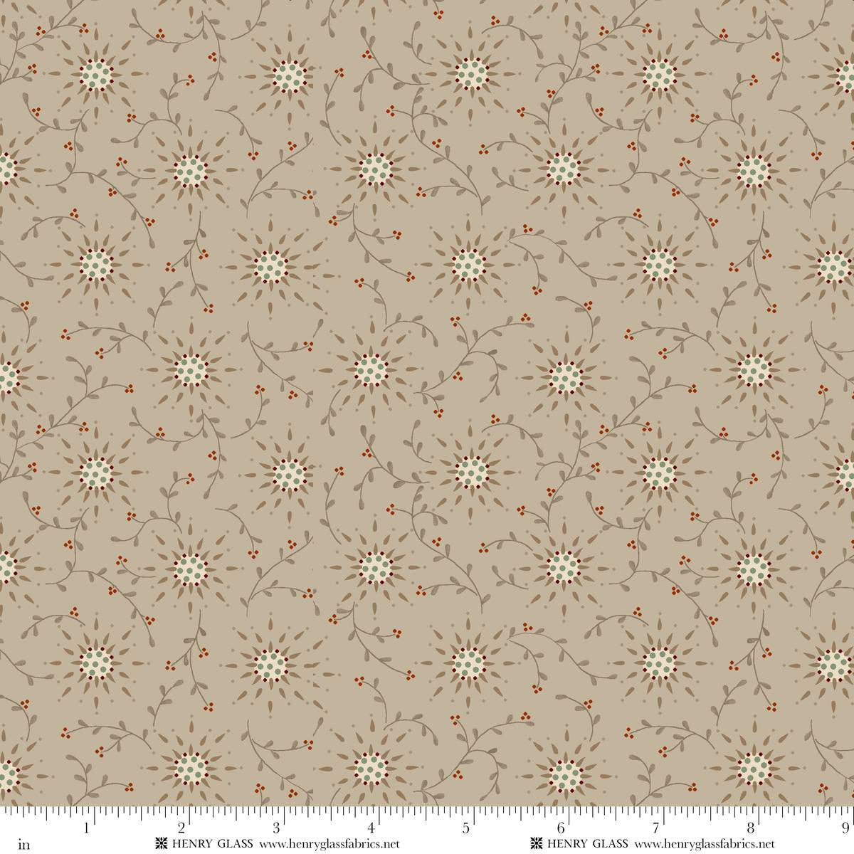 Fabric Henry Glass Dove Gray Morning Glories Harvest Thyme by the Quarter Yard 2468-48