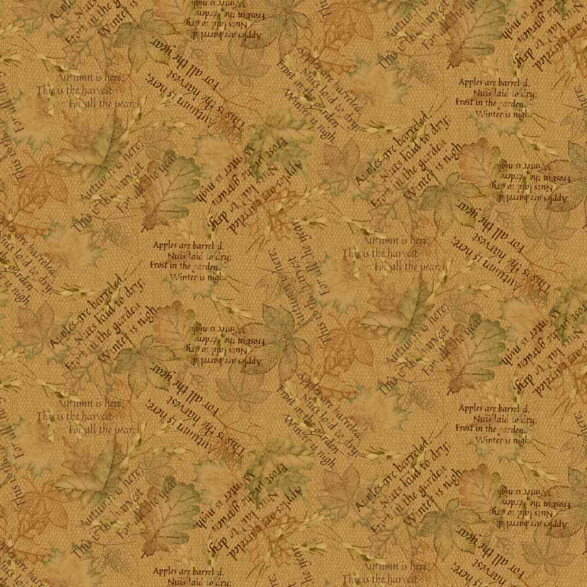 Fabric Henry Glass Gold Mixed Media Leaves Bountiful Blessings by the Quarter Yard 3633-33