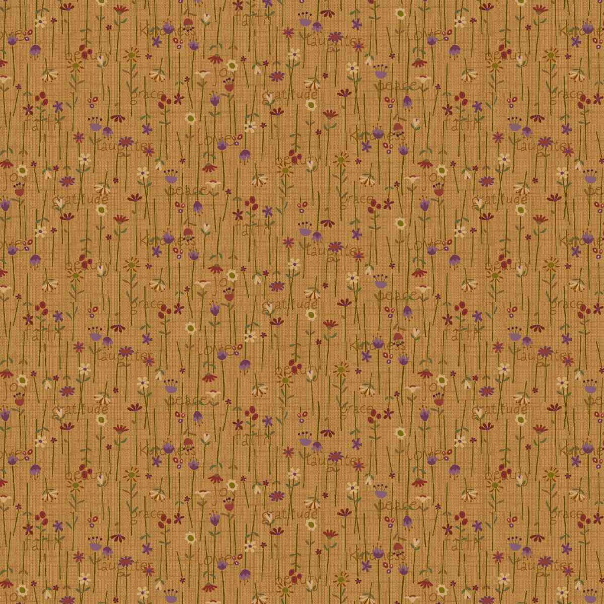 Fabric Henry Glass Gold Stick Flowers Bountiful Blessings by the Quarter Yard 3635-33
