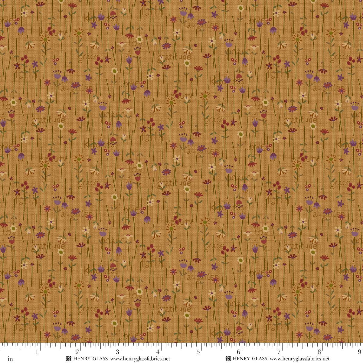 Fabric Henry Glass Gold Stick Flowers Bountiful Blessings by the Quarter Yard 3635-33