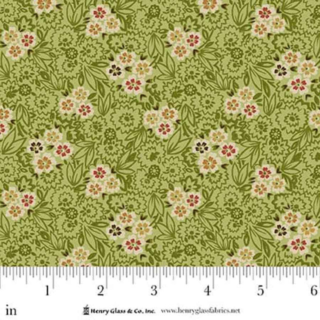 Fabric Henry Glass Green Flower Cart Love Struck by the Quarter Yard 2293-66