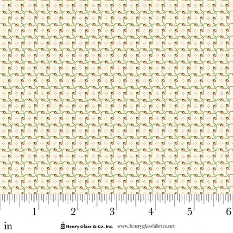 Fabric Henry Glass Green/Pink Triangles Seasonal Shirtings by the Quarter Yard 2572-62
