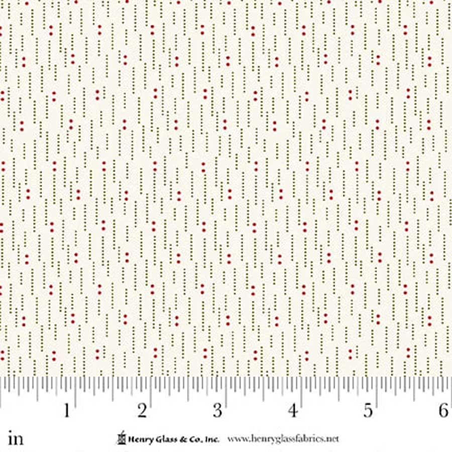 Fabric Henry Glass Green/Red Line Dots Seasonal Shirtings by the Quarter Yard 2570-86