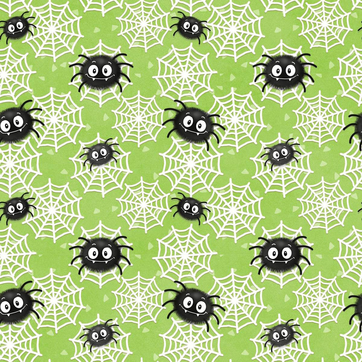 Fabric Henry Glass Green Spider and Web Glow in the Dark Moonlight Mischief by the Quarter Yard 2557G-66