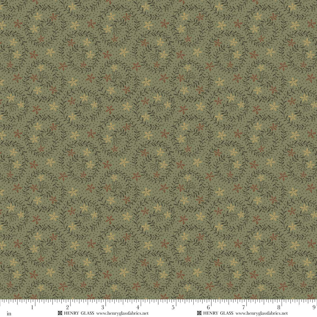 Fabric Henry Glass Green Sprig Bountiful Blessings by the Quarter Yard 3638-66