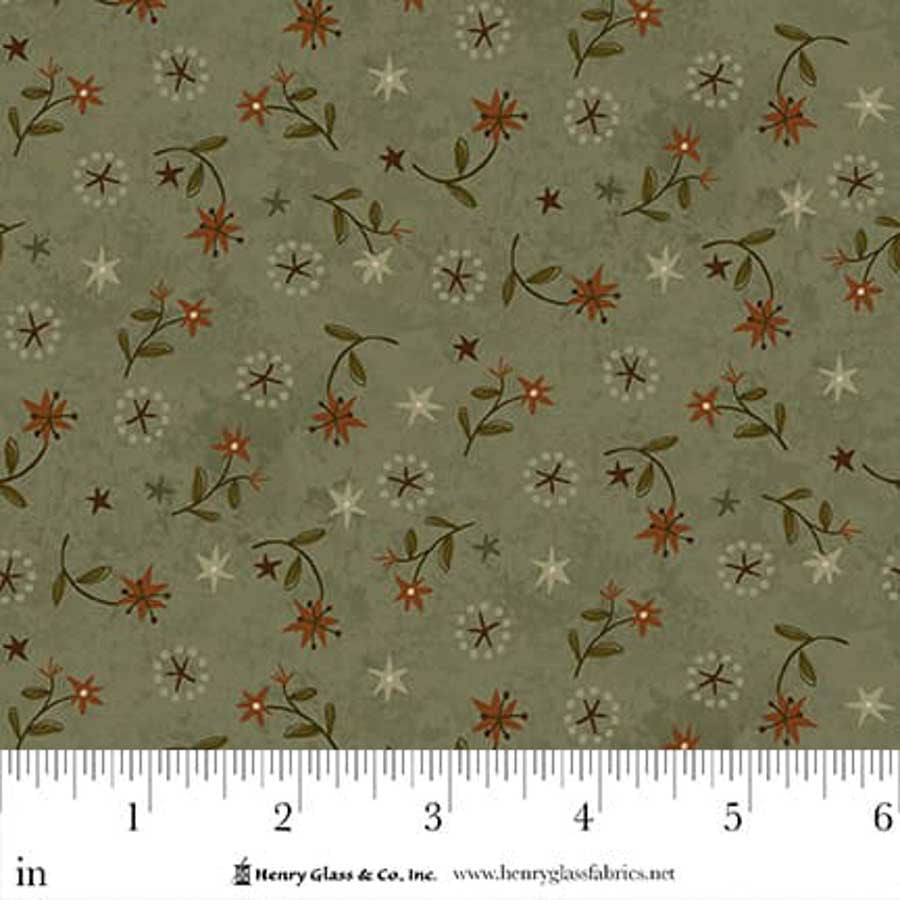 Fabric Henry Glass Green Star Lily Scatter Hearth & Home by the Quarter Yard 3618-66