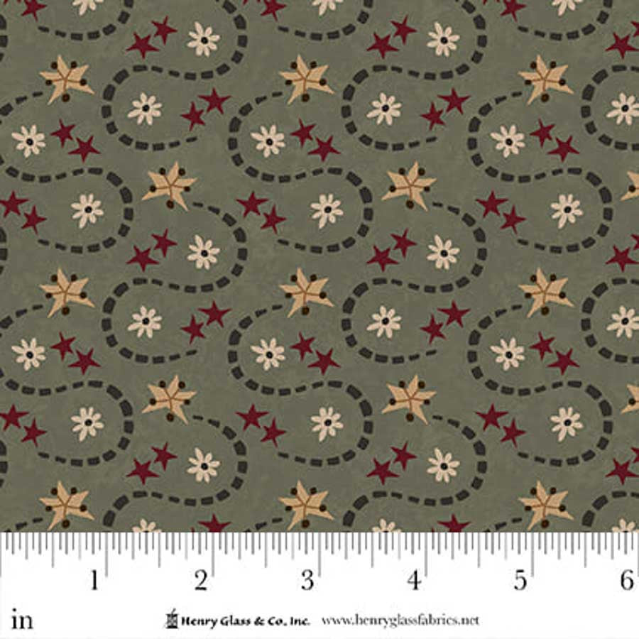 Fabric Henry Glass Green Star Wave Hearth & Home by the Quarter Yard 3622-66