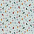 Patterned fabric with colorful Christmas trees and snowflakes on a light blue background