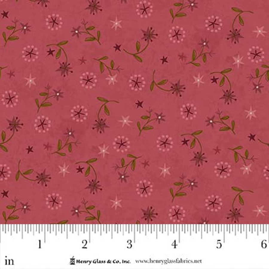 Fabric Henry Glass Light Red Star Lily Scatter Hearth & Home by the Quarter Yard 3618-80