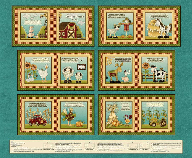 Fabric Henry Glass Little Readers 6 McAnderson's Farm Book Panel 2374BP-77