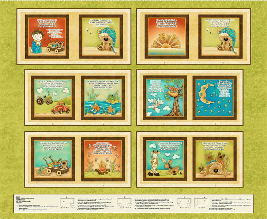 Fabric Henry Glass Little Readers 6 Rest Your Head Boy Book Panel 2375BP-66