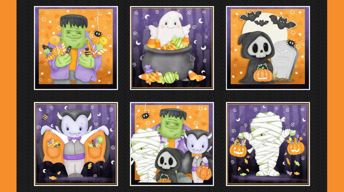 Fabric Henry Glass Moonlight Mischief Glow in the Dark Blocks Panel 2563BG-59
