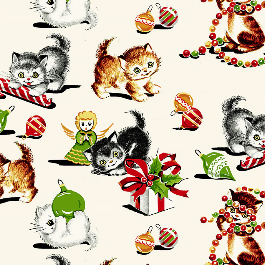 Fabric Henry Glass Multi Playful Kitties A Kitty for Christmas by the Quarter Yard 1982-86