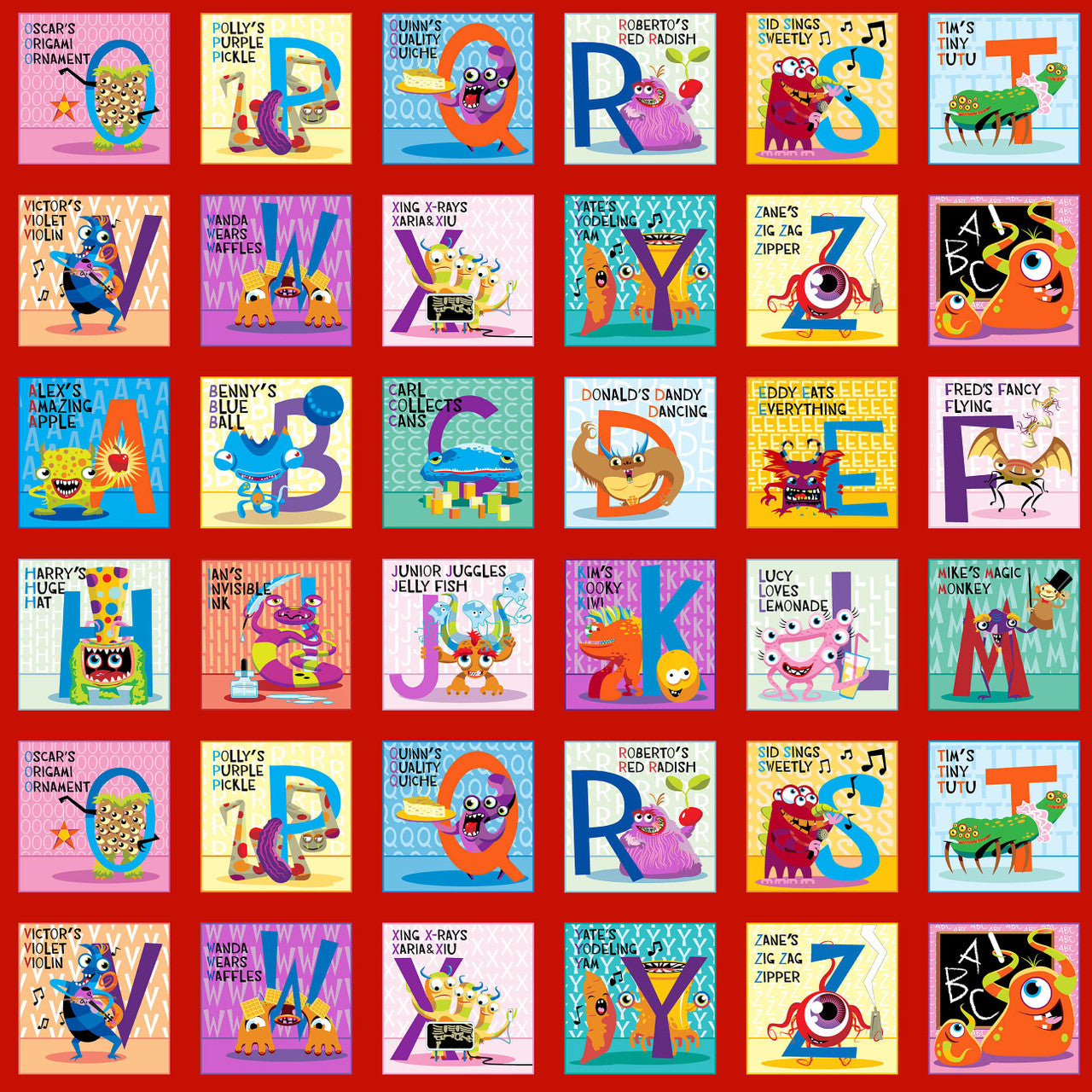 Fabric Henry Glass My Very Silly Monster's ABC's 24" Block Panel 3539B-88