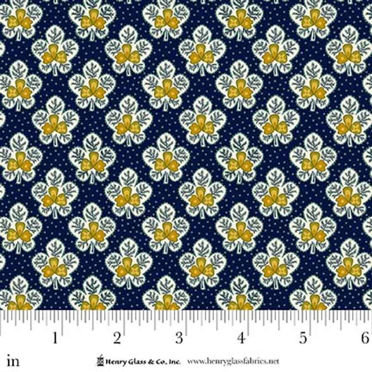 Fabric Henry Glass Navy Leafy Blossoms Love Struck by the Quarter Yard 2284-77