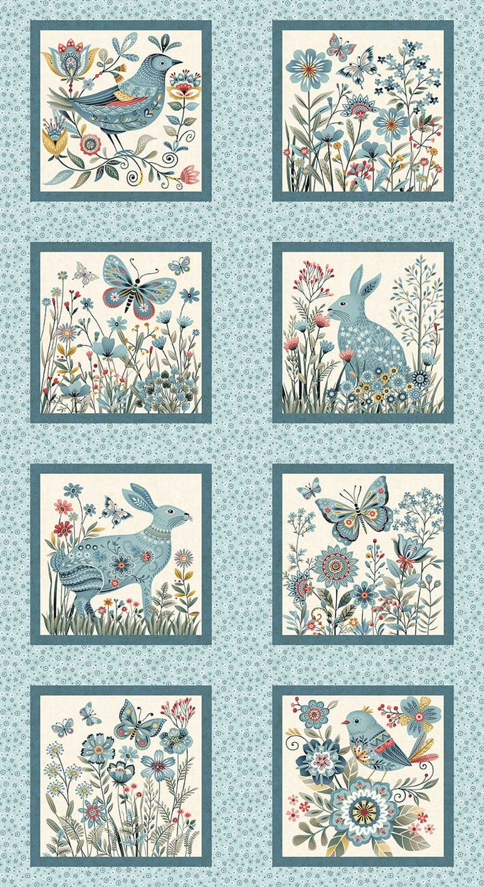 Fabric Henry Glass Pale Blue Norwegian Forest 24" Forest Blocks Panel 3551B-17