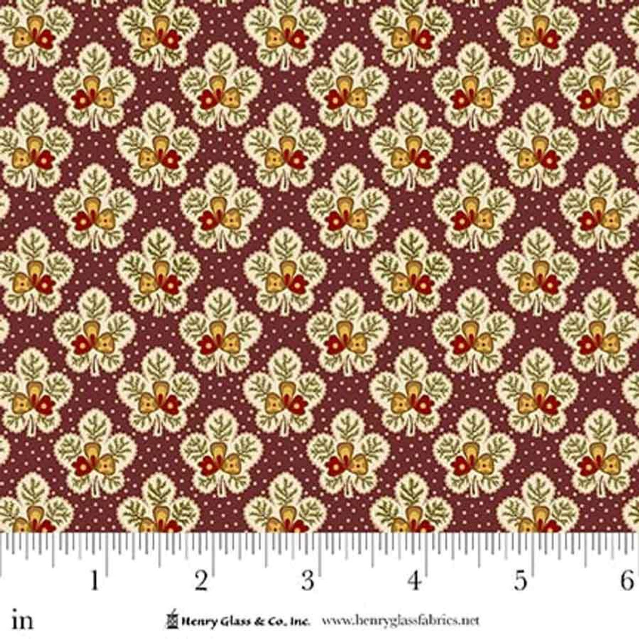 Fabric Henry Glass Plum Leafy Blossoms Love Struck by the Quarter Yard 2284-55