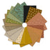 Collection of fabric swatches arranged in a circular pattern on a white background