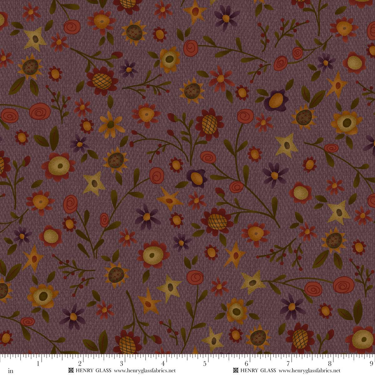 Fabric Henry Glass Purple Autumn Flower Toss Bountiful Blessings by the Quarter Yard 3634-55