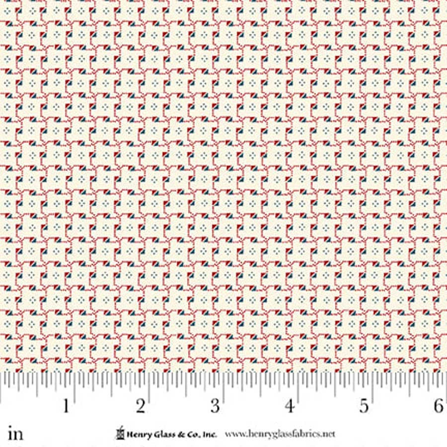 Fabric Henry Glass Red/Blue Triangles Seasonal Shirtings by the Quarter Yard 2572-87