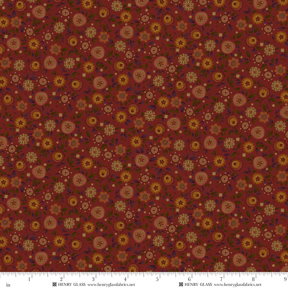 Fabric Henry Glass Red Calico Bountiful Blessings by the Quarter Yard 3636-88