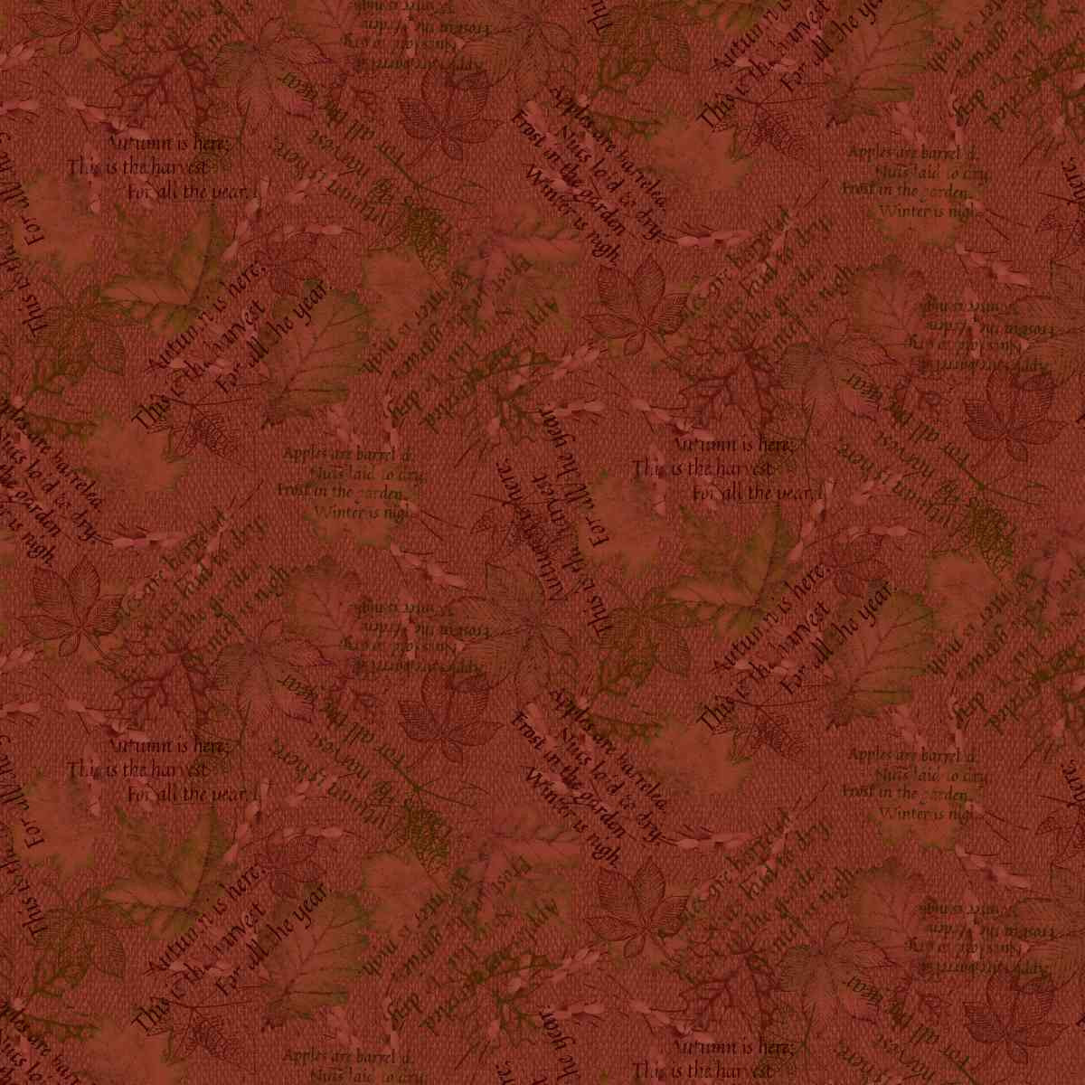 Fabric Henry Glass Red Mixed Media Leaves Bountiful Blessings by the Quarter Yard 3633-88