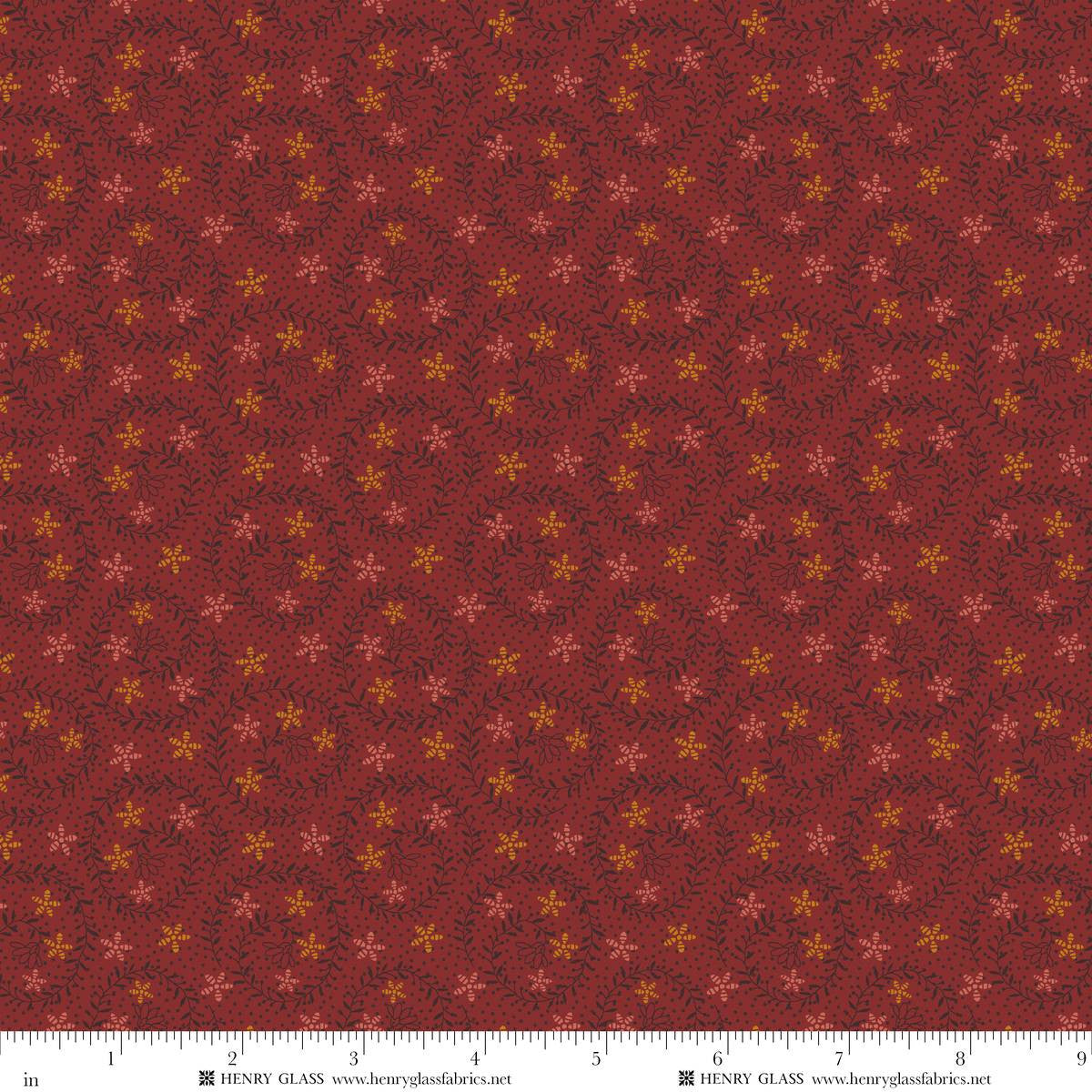 Fabric Henry Glass Red Sprig Bountiful Blessings by the Quarter Yard 3638-88