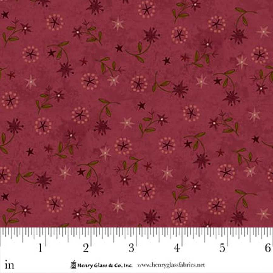 Fabric Henry Glass Red Star Lily Scatter Hearth & Home by the Quarter Yard 3618-88