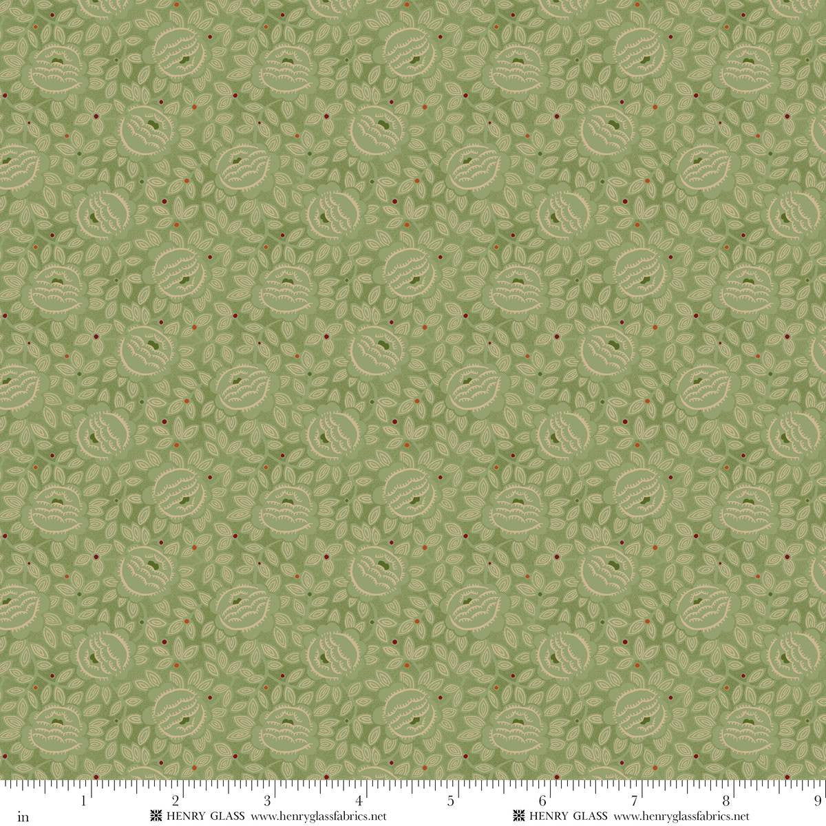 Fabric Henry Glass Sage Green Cabbage Rose Harvest Thyme by the Quarter Yard 2463-66