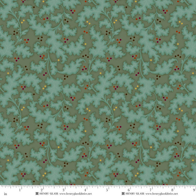 Fabric Henry Glass Sea Glass Leaf Peeping Harvest Thyme by the Quarter Yard 2471-61