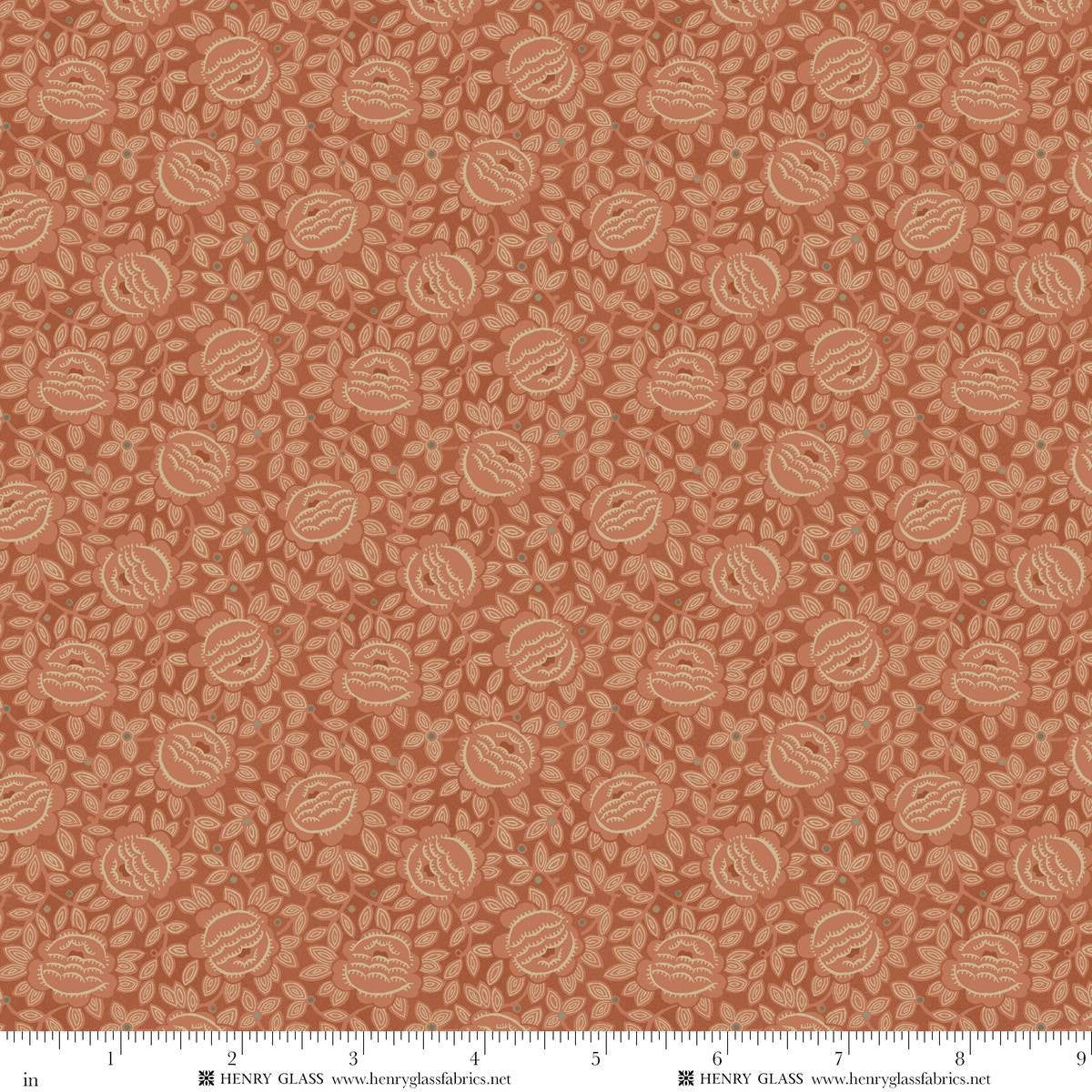 Fabric Henry Glass Terracotta Cabbage Rose Harvest Thyme by the Quarter Yard 2463-80