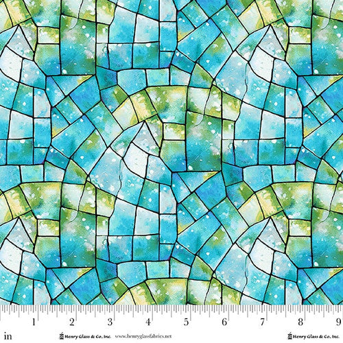 Fabric Henry Glass Turquoise/Green Kaleidoscope 108" Wide Back by the Quarter Yard 2178-76