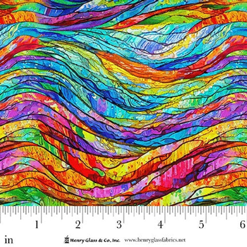 Fabric Henry Glass Turquoise/Multi Wavy Stained Glass Faith in Full Color by the Quarter Yard 2187-78