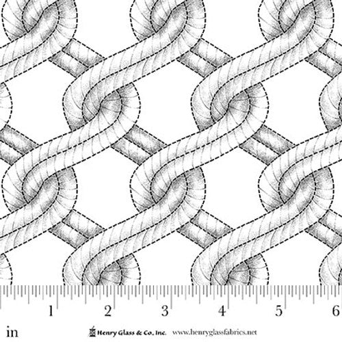 Fabric Henry Glass White/Black Stitched Braid 108" Wide Back by the Quarter Yard 2155-09