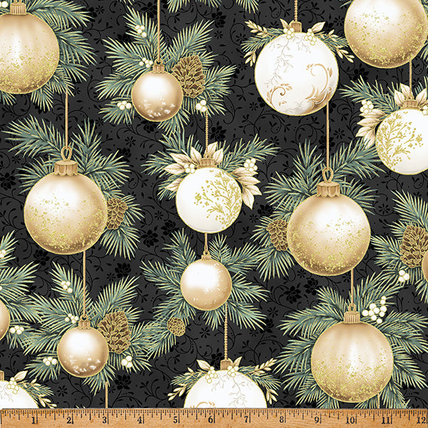 Fabric Hoffman Black/Gold Ornaments Ornament Grove Metallic by the Quarter Yard Y7804-4G