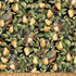 Pattern of birds and pears on a black background with a ruler at the bottom.