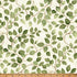Fabric with green leaf pattern on a beige background, ruler at the bottom for scale.