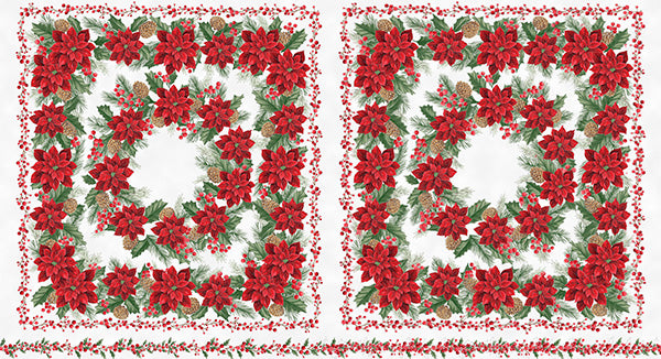 Fabric Hoffman December/Silver Christmas Wish Double Poinsettia Metallic Panel Y7825-597S