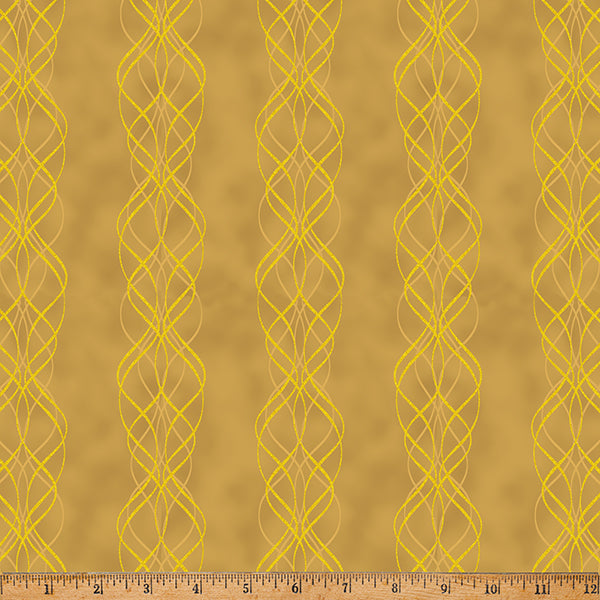 Fabric Hoffman Gold Gold Spiral Stripe Blooming Holidays by the Quarter Yard X7792-47G