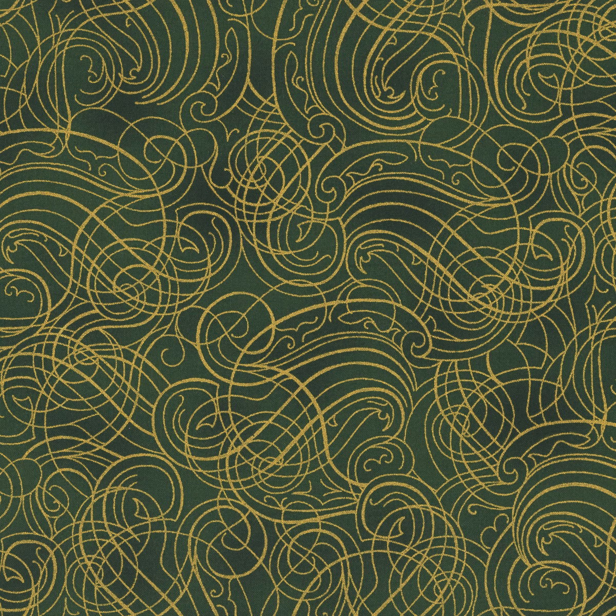 Fabric Hoffman Hunter/Gold Swirls Christmas Wish Metallic by the Quarter Yard Y7824-60G