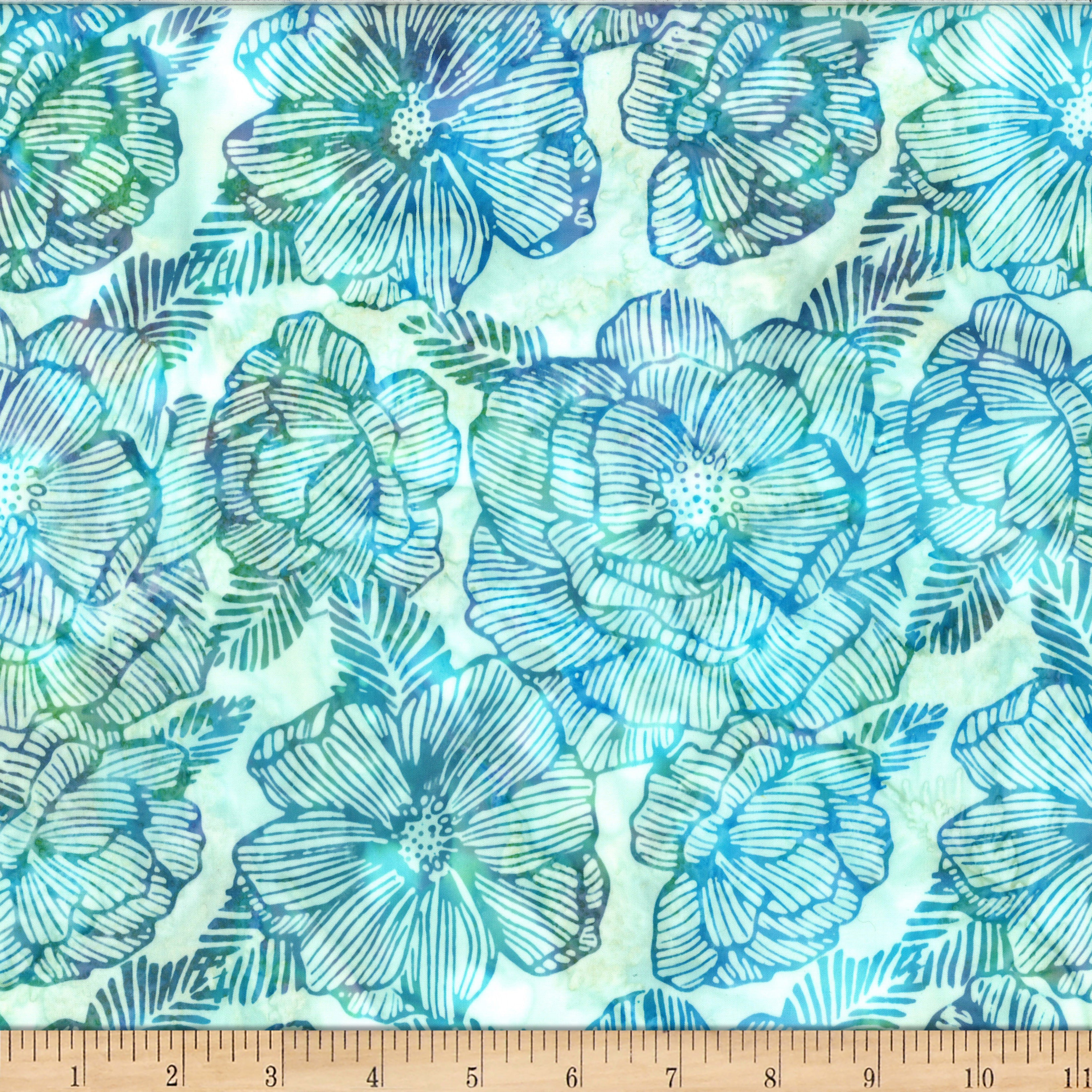 Fabric Hoffman Light Bright Stripey Floral Deep Sea Blue Bali Batiks by the Quarter Yard X2621-667